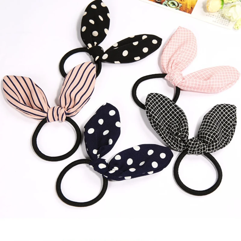 1 шт. женские милые резинки для волос с кроличьими ушками полосатые эластичные в