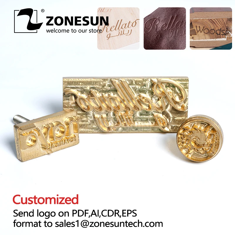 ZONESUN Пользовательский логотип Латунь Форма кожаный бренд железо дерево