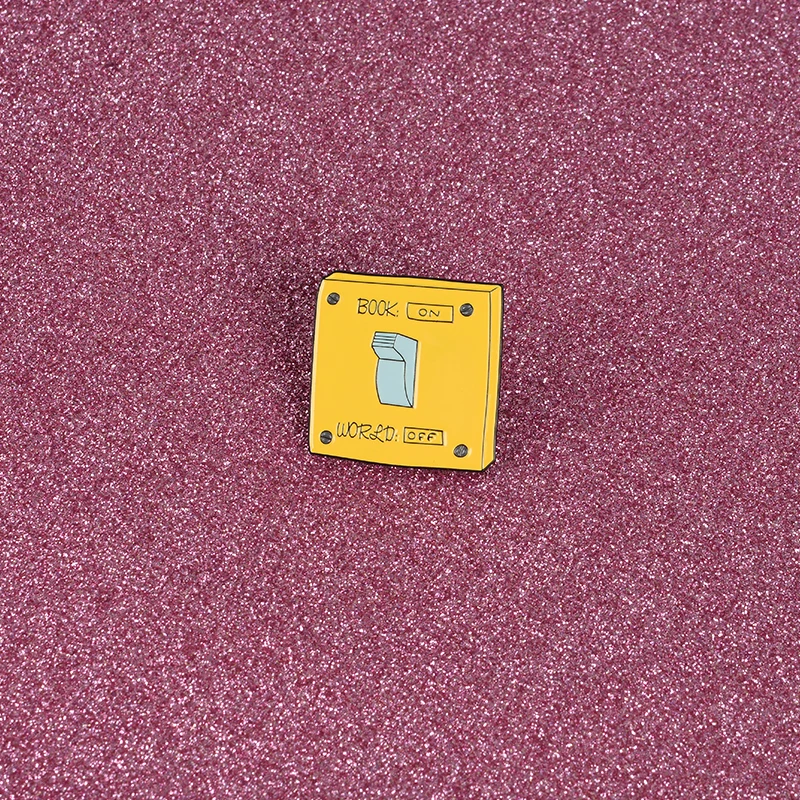 

Funny Meme Book World Switch Enamel Pin Turn on Turn off Bookworm Reader Brooch Lapel pins for bibliophile Friends Students
