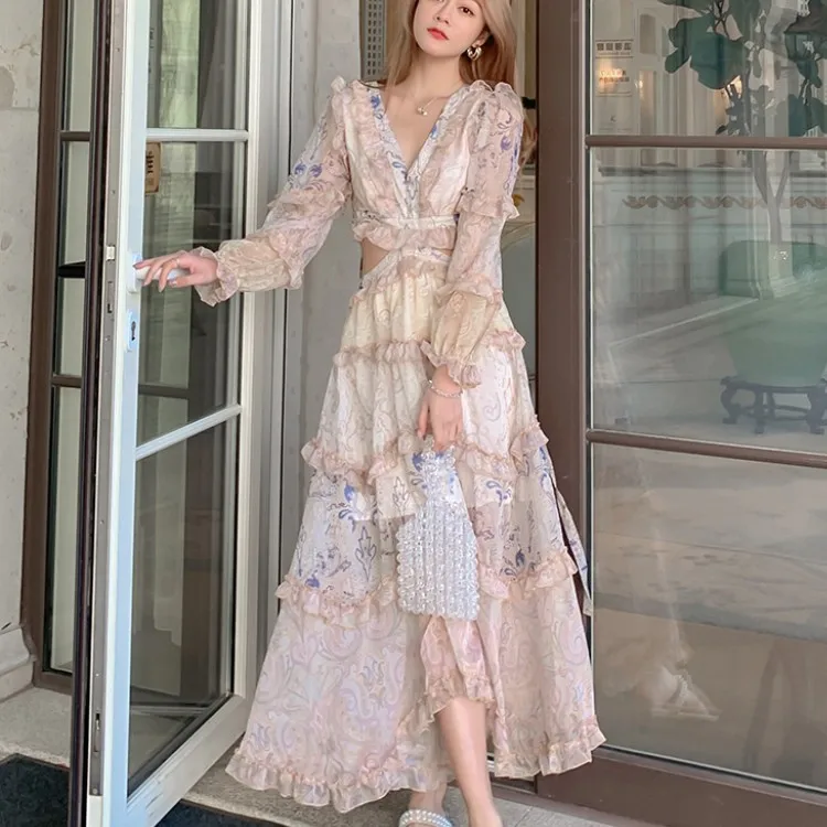 Женское шифоновое платье-трапеция элегантное подиумное винтажное платье с