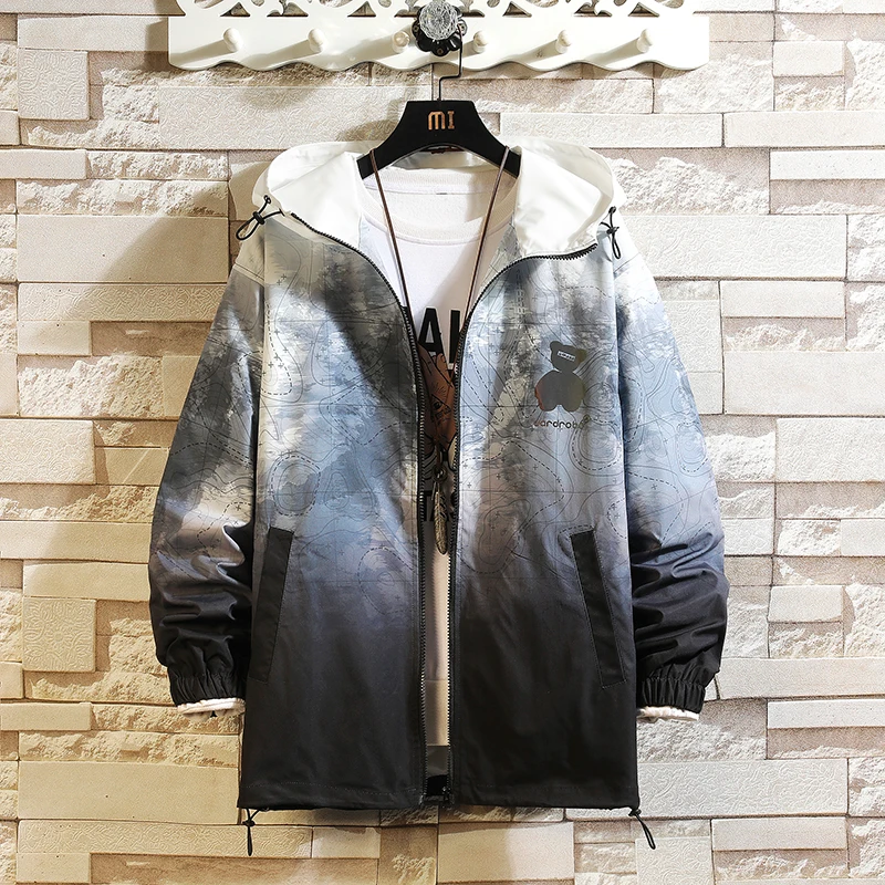 

Plus Size 7XL 6XL 5XL Fashion Gradient Color Men Clothing 2022 Spring New Casual Loose Hooded Jackets And Coats Streetwear Sale