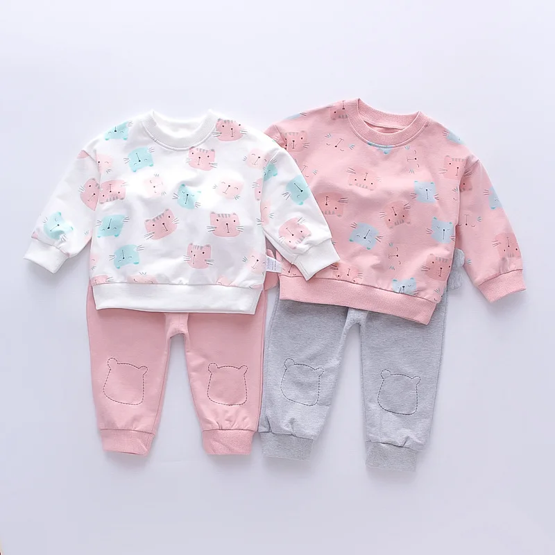 

Sets Full Sleeve Solid O-neck Collar Regular Pullover Cotton Casual Fashion Sweet Cute Lovely Spring Autumn Kids Fit for Girls
