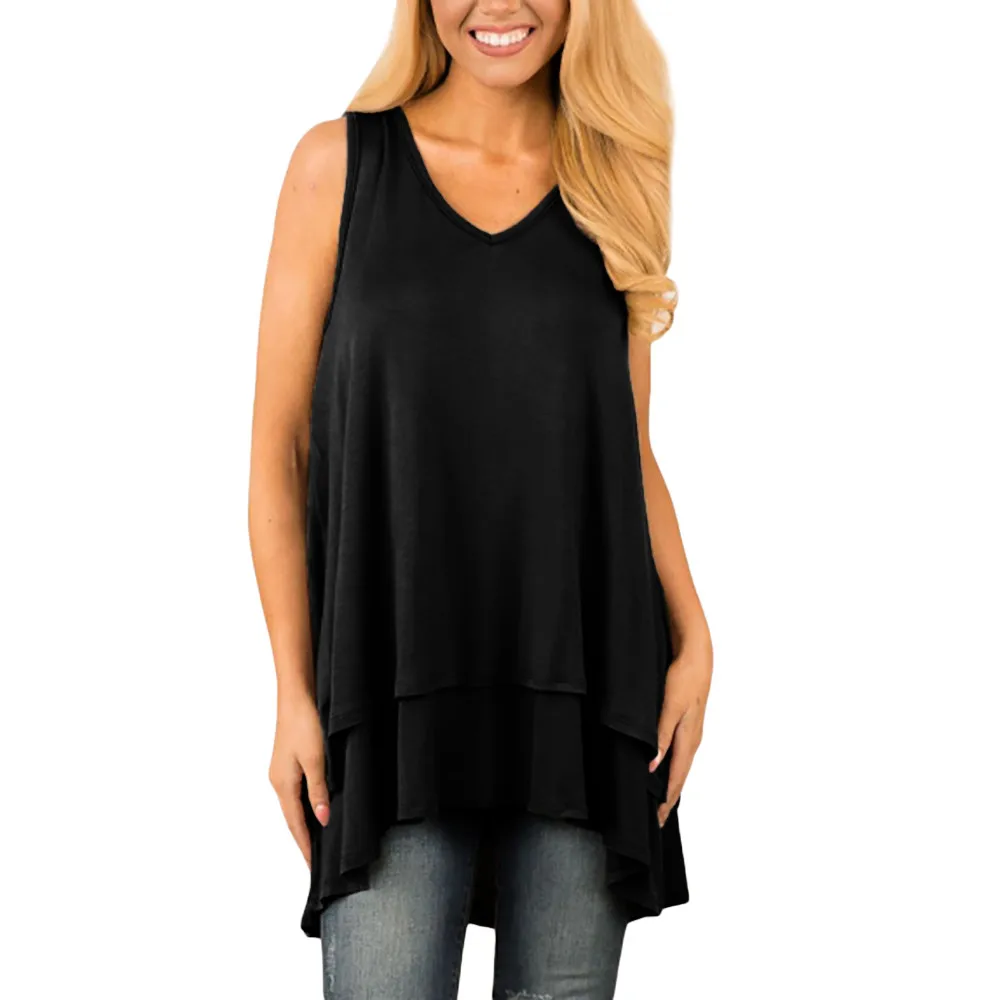 Женская футболка без рукавов майка с рюшами асимметричный подол топ летние майки