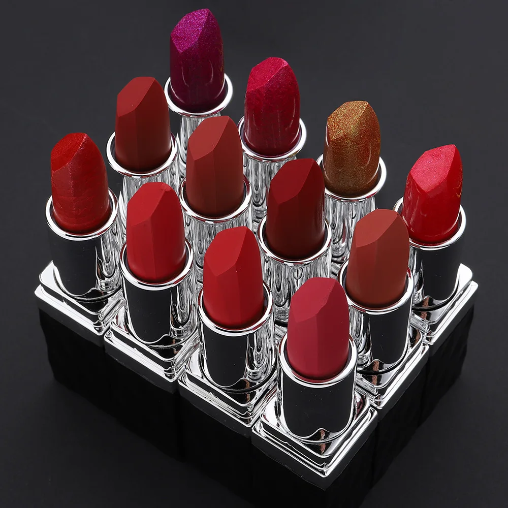 New Matte Velvet Lipstick HANDAIYAN Waterproof Lip Stick Glitter 12 Colors Pearl Pigments Lipgloss Makeup Sexy Red Brown |