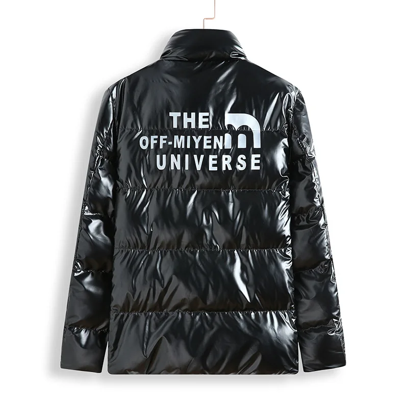 

Korean fashion youth patent leather bright face cotton padded men's winter clothing fat plus size loose fashion stand collar
