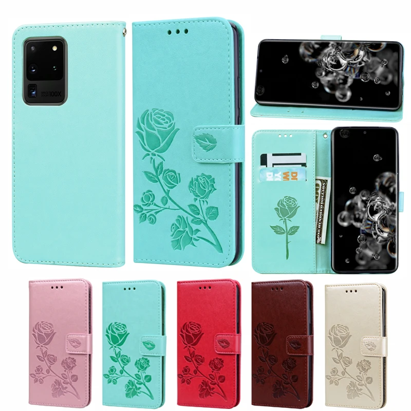 

S20 Ultra Rose Flower Leather Flip Case Fashion for Samsung Galaxy S 20 Ultra Mobile Phone Cover Luxury PU Leather Wallet Case