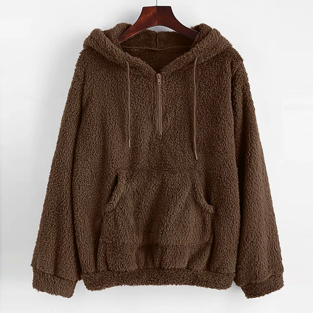 Women Fashion Solid Hoodie Pocket Zipper Loose Tops Sweatshirt Streetwear Women Oversized Hoodies Sudaderas Con Capucha