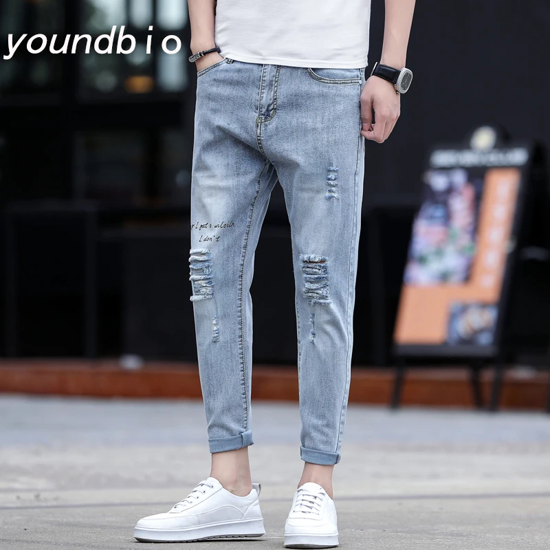 

Spring and Summer Men's Ripped Jeans Long Pencil Pants Men Fashion Jeans Male Hip-Hop Trousers Clothes Clothing 3016