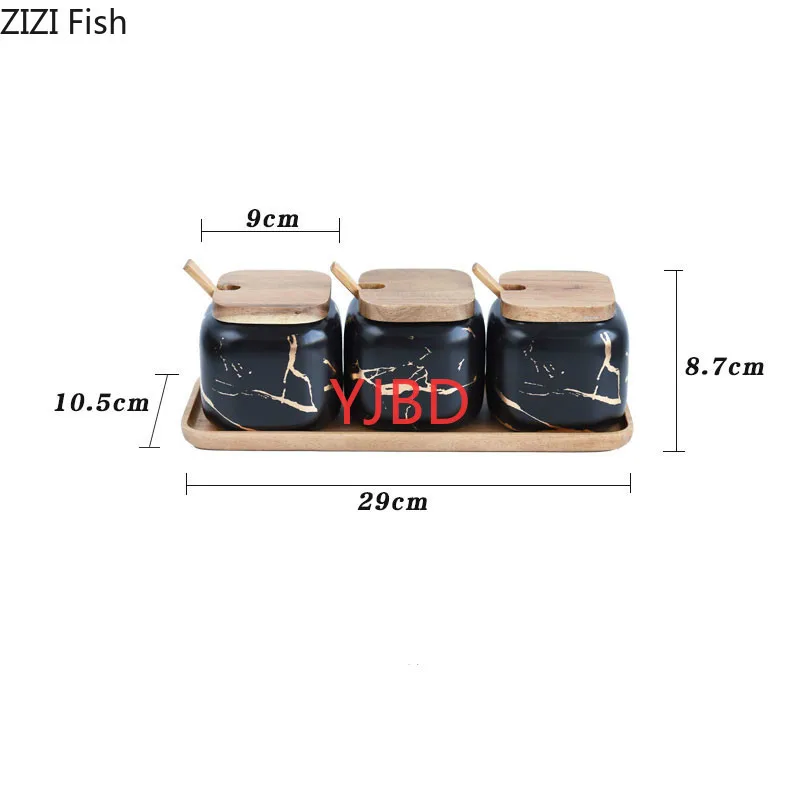 

Creative Nordic Style Marble Pattern Ceramic Kitchen Seasoning Tank Set Wooden Cover Salt Shaker Spice Jar Kitchen Accessories