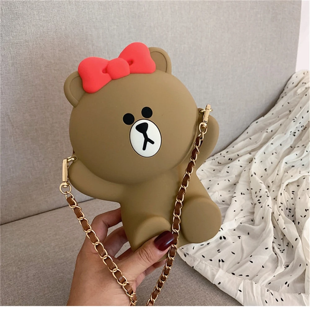 

Four Seasons New Bag Lady Children Cartoon Bear Shoulder Diagonal Cute Chain Bags Cartoon Coin Purse Mobile Phone Small Bag