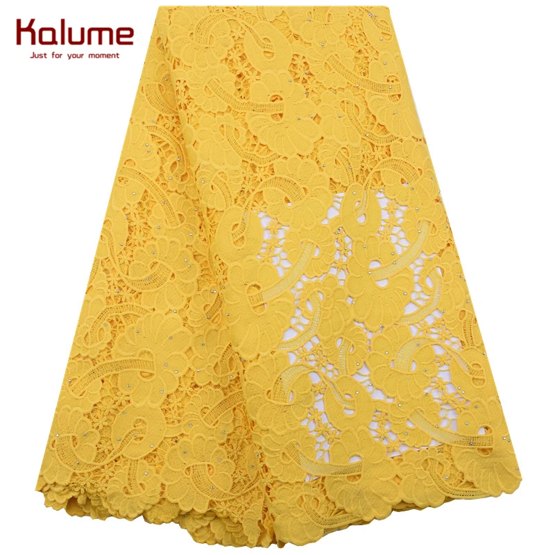 Ажурная кружевная ткань Kalume Африканский гипюровый шнур желтая вышивка