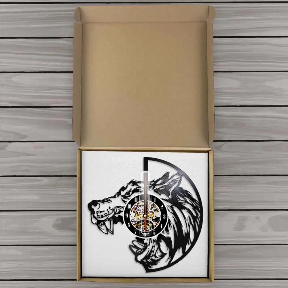 Волчья Голова силуэт настенные часы властные свирепые дикие животные виниловая