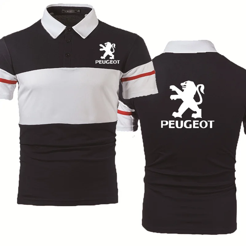 

Summer Fashion Men's short sleeve Peugeot Car Logo print casual Cotton high quality Pure cotton Hip Hop Harajuku Men's polo shir