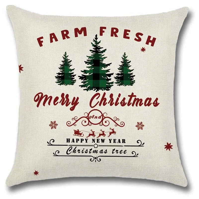 

Christmas Throw Pillow Covers with Christmas Tree Red Buffalo Plaid Cotton Linen Home Decorative Throw Cushion Case