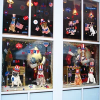 dog in hat american independence day window glass wall landscaping decoration electrostatic stickers double sided visible