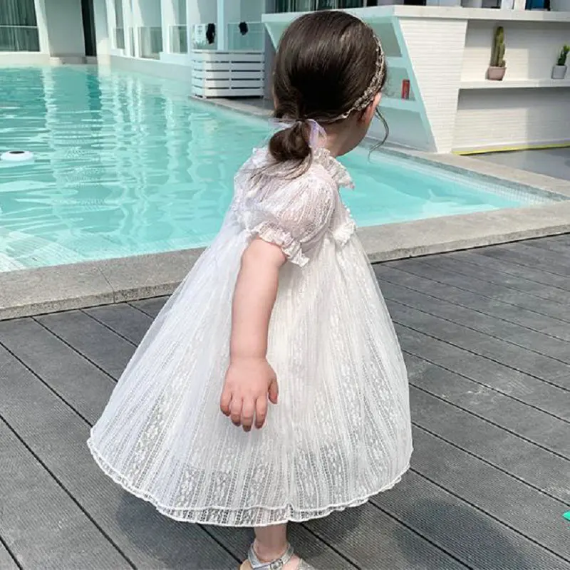 Белое платье для маленьких девочек на свадьбу детское летнее Тюлевое принцессы