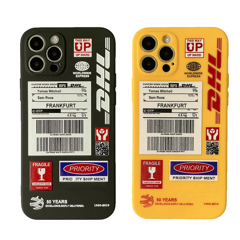 

New DHL 50 th anniversary Label QR code phone Case For apple iPhone 12 Pro Max 11 Pro 13 7 8 Plus X XS 14 yellow soft tpu cover