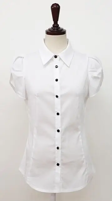 Женская шифоновая рубашка G1184 белая большого размера с коротким рукавом в виде