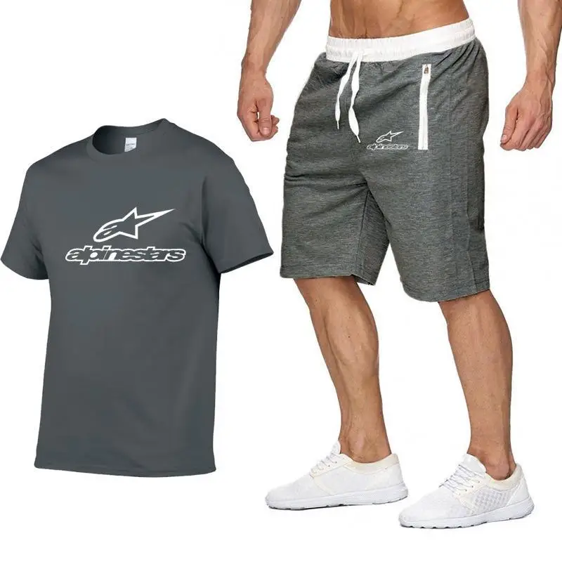 

Conjunto de camiseta y pantalones cortos para hombre, chndal de 2 piezas + pantaln corto, camisetas informales de playa, 2020