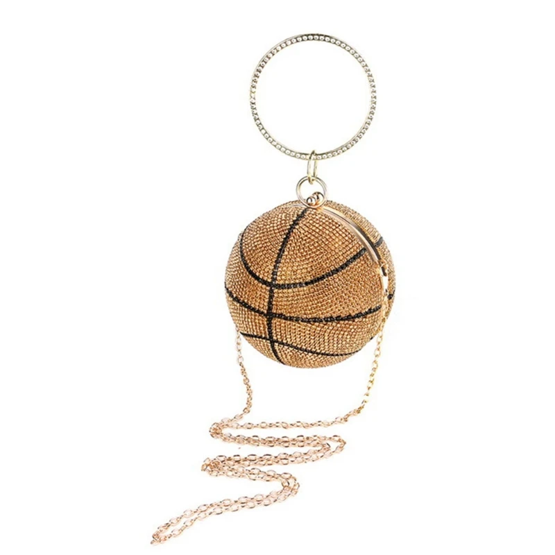 

Rhinestone Basketball Evening Bag Round Wedding Wristlets Handbag Glitter Clutch Purse with Detachable Chain