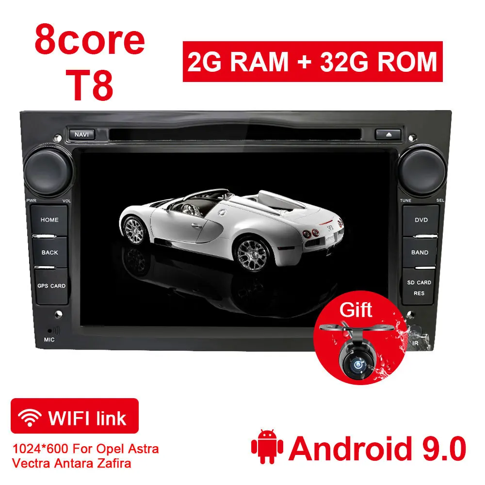 T8 2G 32G BLACK Eunavi 2 Din Android 9 автомобильный dvd-плеер для Opel Astra Vectra Antara Zafira Corsa 2din gps Wifi Bluetooth Восьмиядерный 1024*600 - Цвет: T8 2G 32G BLACK