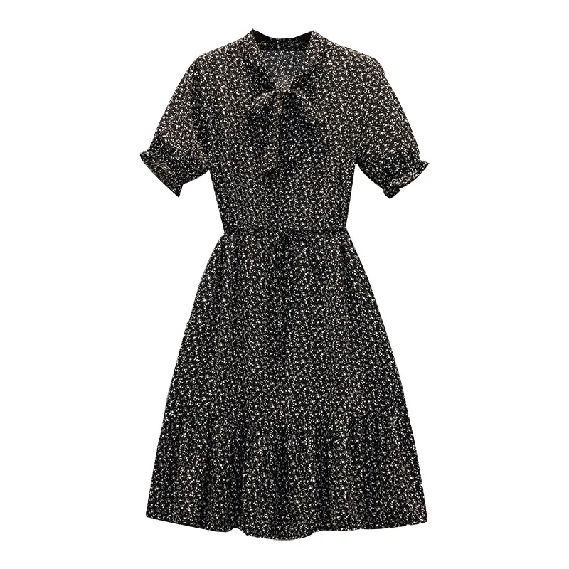 

EHQAXIN 2021 Summer Fashion Ladies Bowknot Lace Floral Chiffon Dress Long Casual Loose Party Dress L-4XL