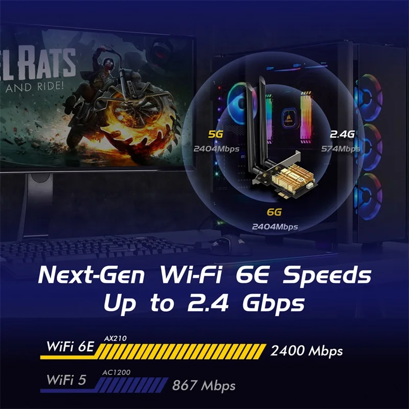 EDUP WIFI 6E Intel AX210 Chipset PCI-Express Adapter 3000Mbps Blue-tooth 5.2 Dual Band Wi-Fi Card PCIE For Desktop Support Win10