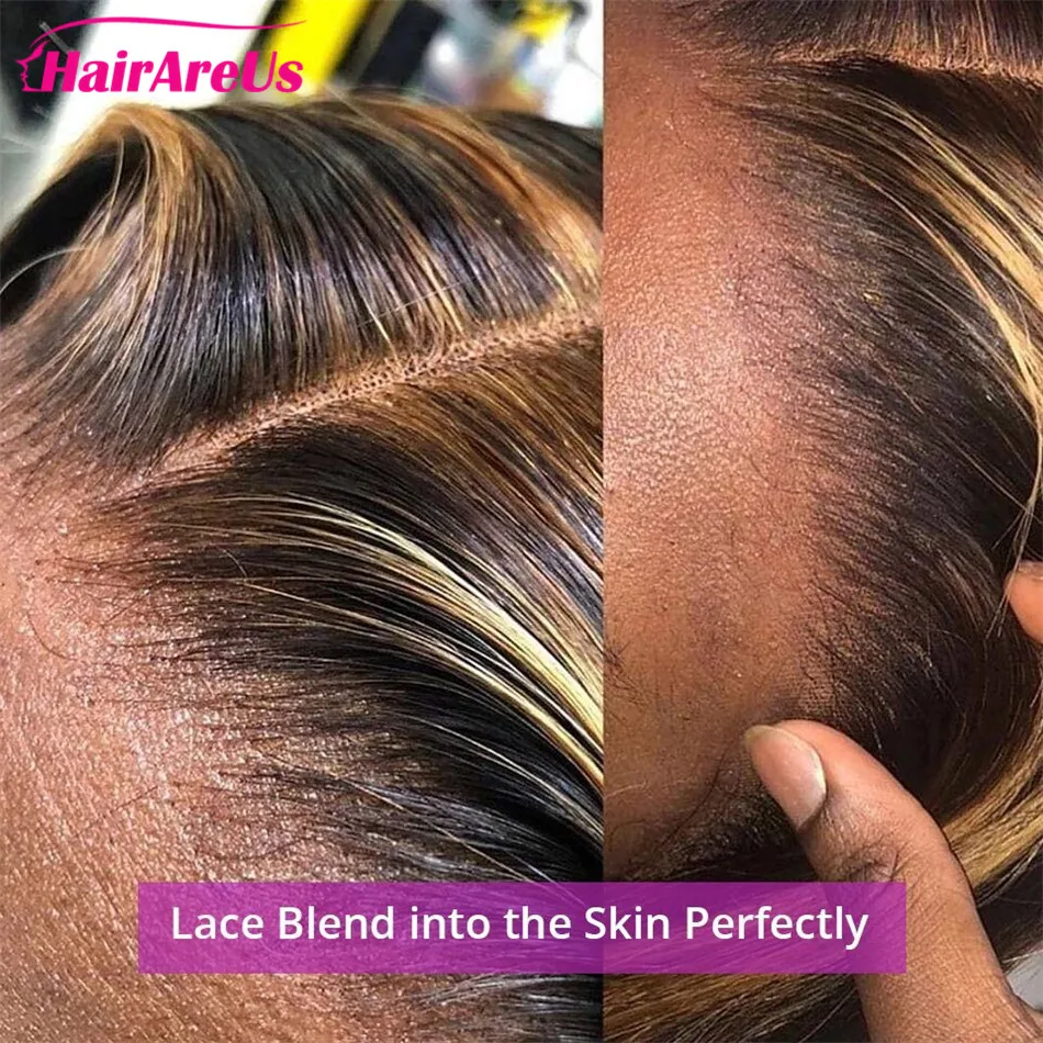 Парик из человеческих волос с эффектом омбре Медово-Светлые Hd кружевные передние