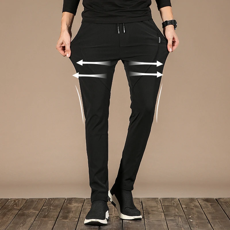 

MANTLCONX New Brand Mens Spring Summer Thin Casual Pants Men Elastic Waist Straight Trousers Slim Fit Male Pants Lightweight