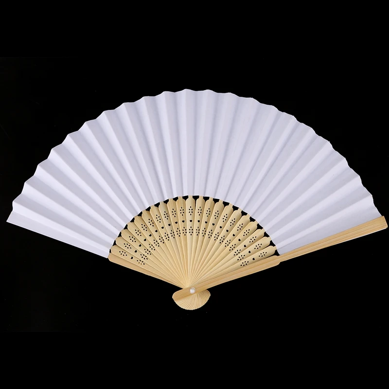 

2021 50 pcs/lot White Folding Elegant Paper Hand Fan Wedding Party Favors 21cm(white)