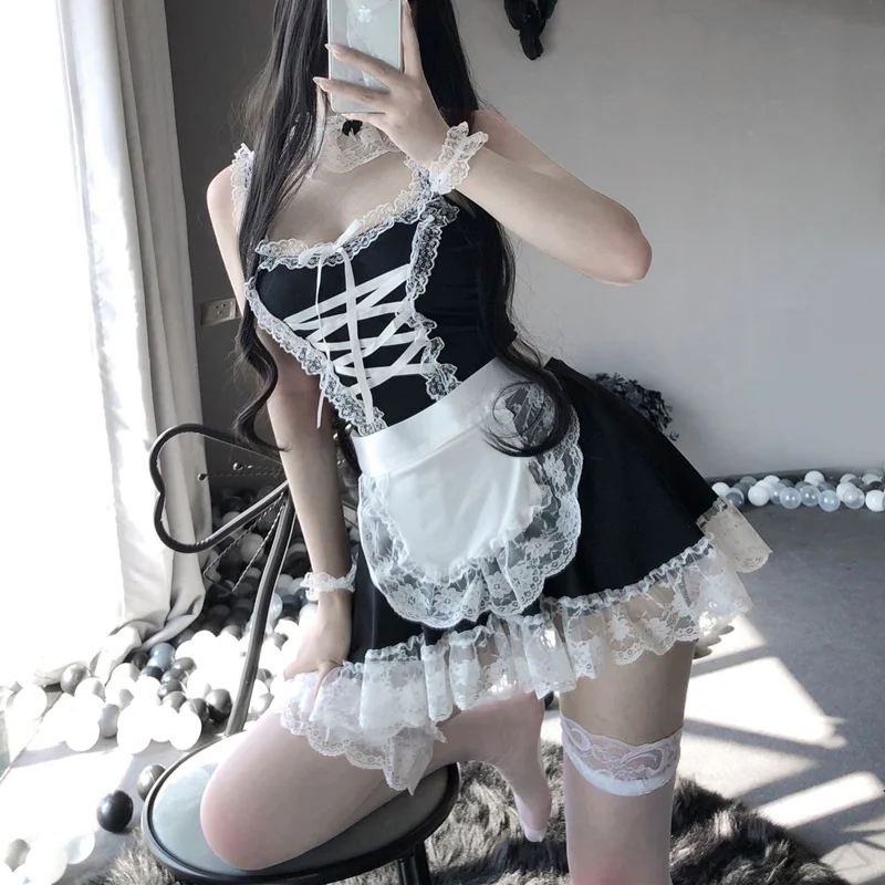 

Erotic Lingerie Role Play Women Sexy Lingerie Cosplay French Apron Maid Servant Lolita Costume Sexy Babydoll Dress Uniform