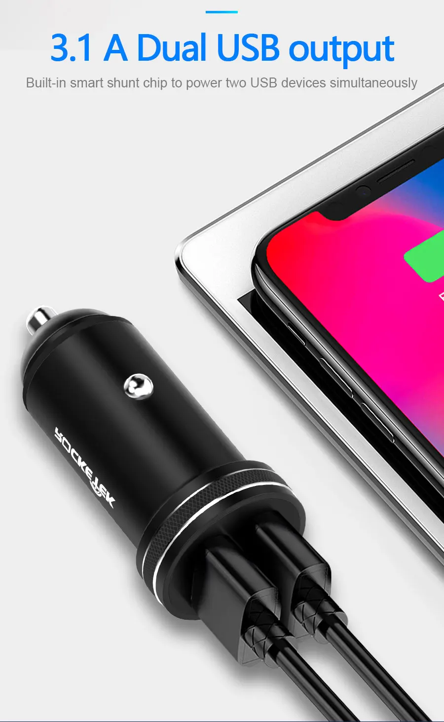 Rocketek металлическое мини USB Автомобильное зарядное устройство для мобильного телефона планшета gps 3.1A быстрое зарядное устройство автомобильное зарядное устройство двойной USB автомобильный адаптер зарядного устройства для телефона