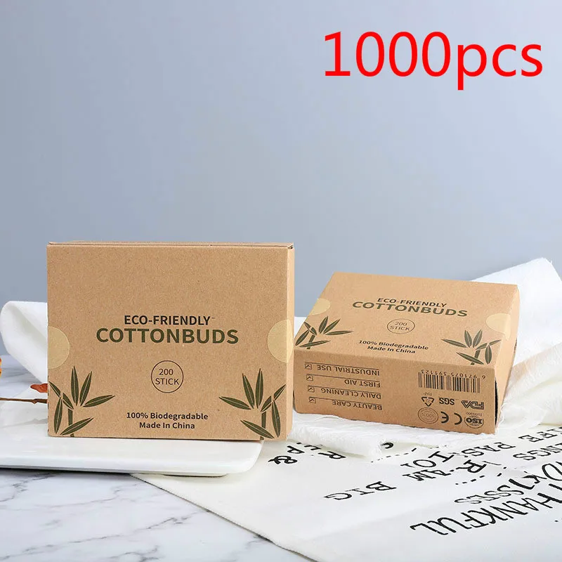 1000 шт = 5 упаковок ватные тампоны с двойной головкой бамбуковые палочки