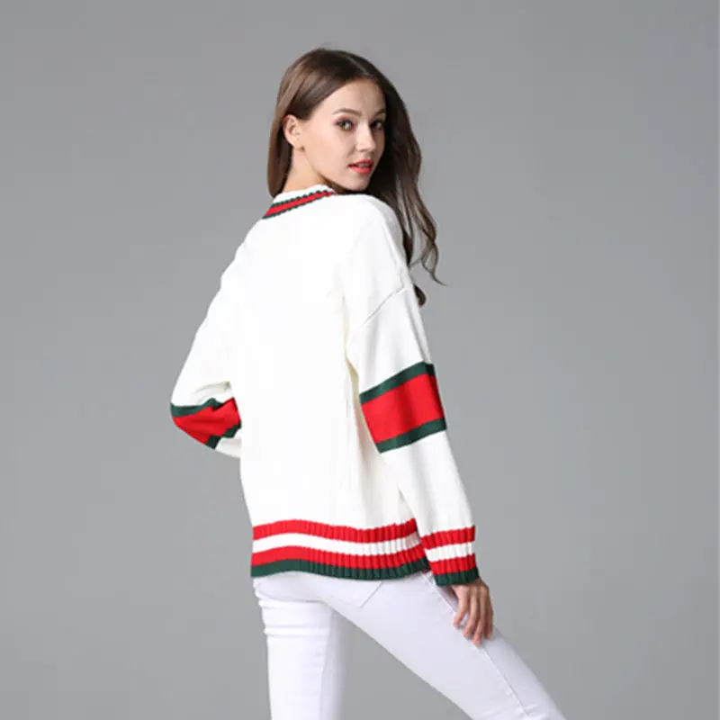 

Fashion small fragrance V-neck knitted cardigan women's contrast twist sweater coat