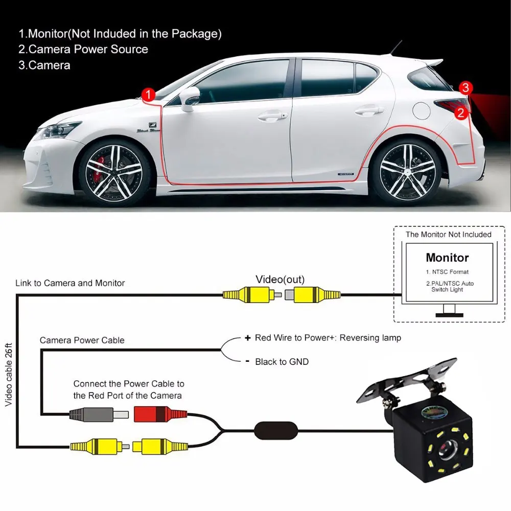 

2021 New Car Rear View Camera 4 LED Night Vision Reversing Auto Parking Monitor CCD Waterproof 170 Degree HD Video