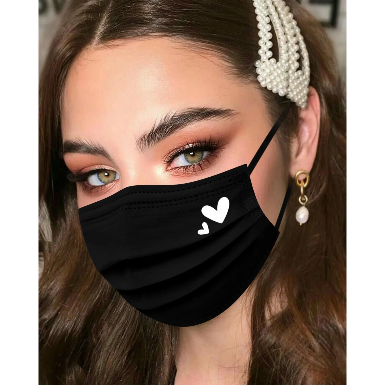 

50Pcs Adult Disposable Face Mask Fashion Print Women Man Face Mouth Mask Industrial 3Ply Ear Loop Black Facemask Mascarillas