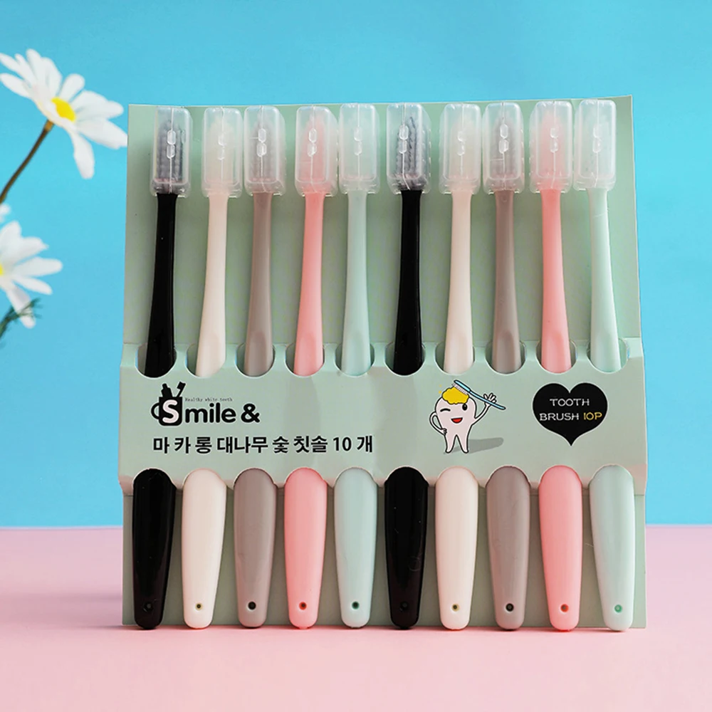 

10 Packs Of Ice Cream Ultra-fine Toothbrush Super Soft Vegan With Holder Deep Cleaning Brush Oral Care Tools For Adults