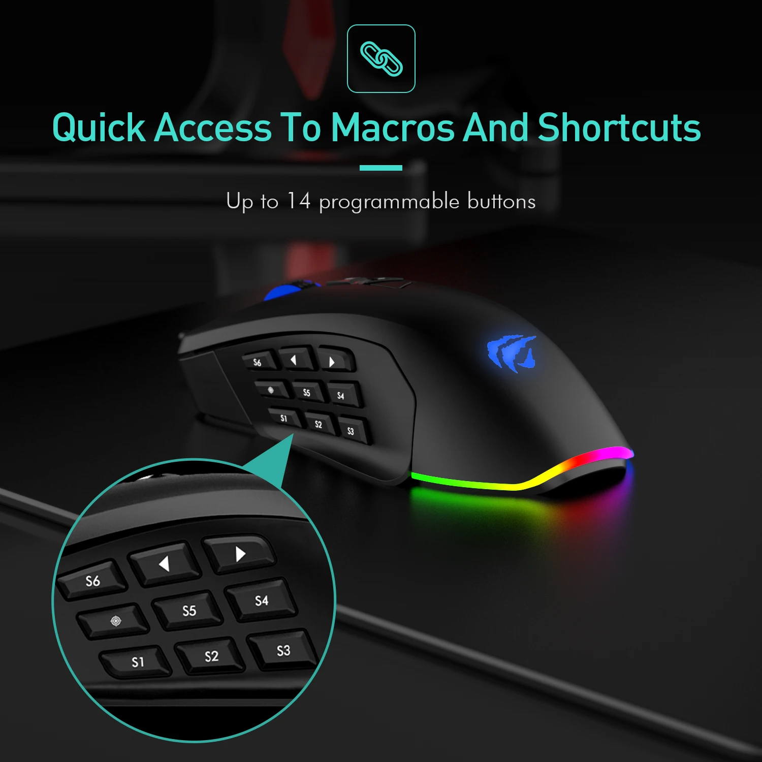 Havit игровая мышь 12000 dpi Проводная мышь с 14 программируемыми кнопками сменные боковые пластины, 2 Сменные правые пластины