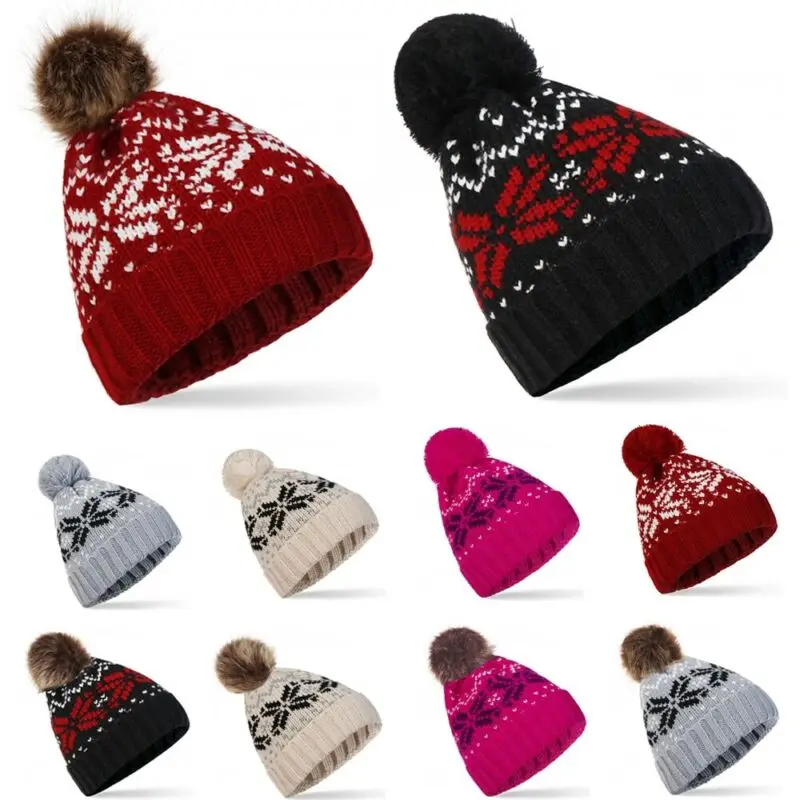 Рождественская женская вязаная шапочка Женская Теплая Зимняя Шапка-бини