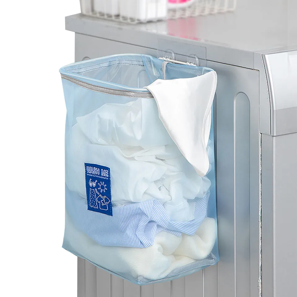 

Household Wall-Mounted Laundry Basket Dirty Laundry Hamper Collapsible White Organizer Toy Mesh Bathroom Clothes Storage Baskets