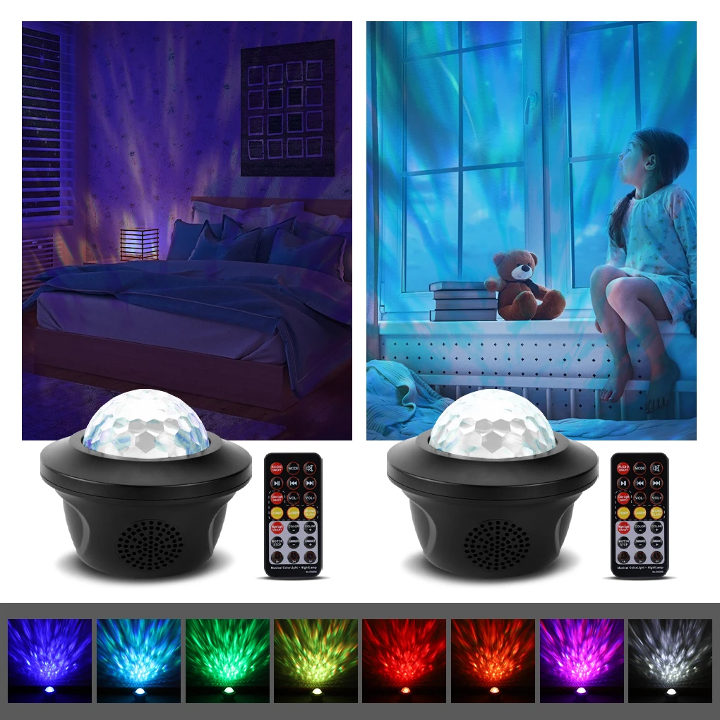 LED Galaxy Projector Ocean Wave Night Light Music Player Remote Star Rotating Gift For Kids Bedroom Lamp | Освещение