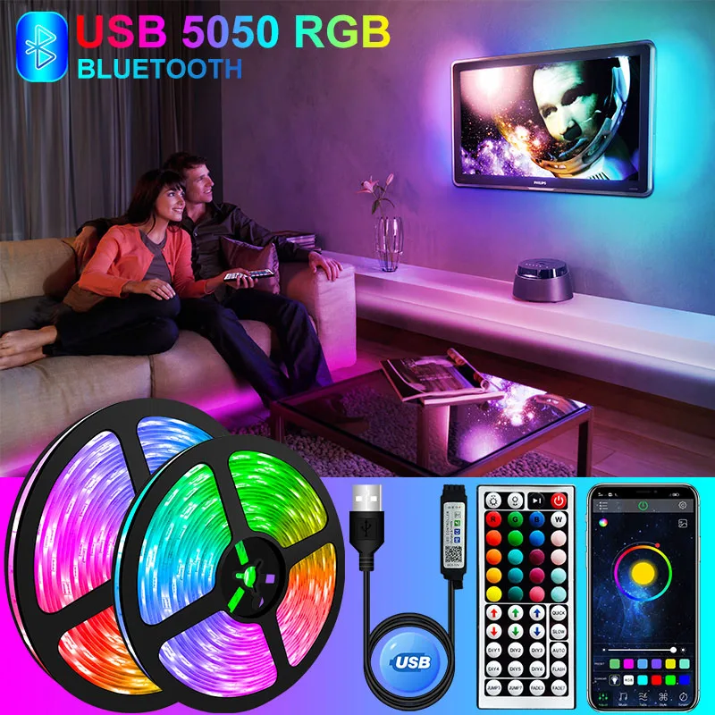 Светодиодная лента RGB 5050 совместимая с Bluetooth USB гибкая светодиодная лампа Диодная