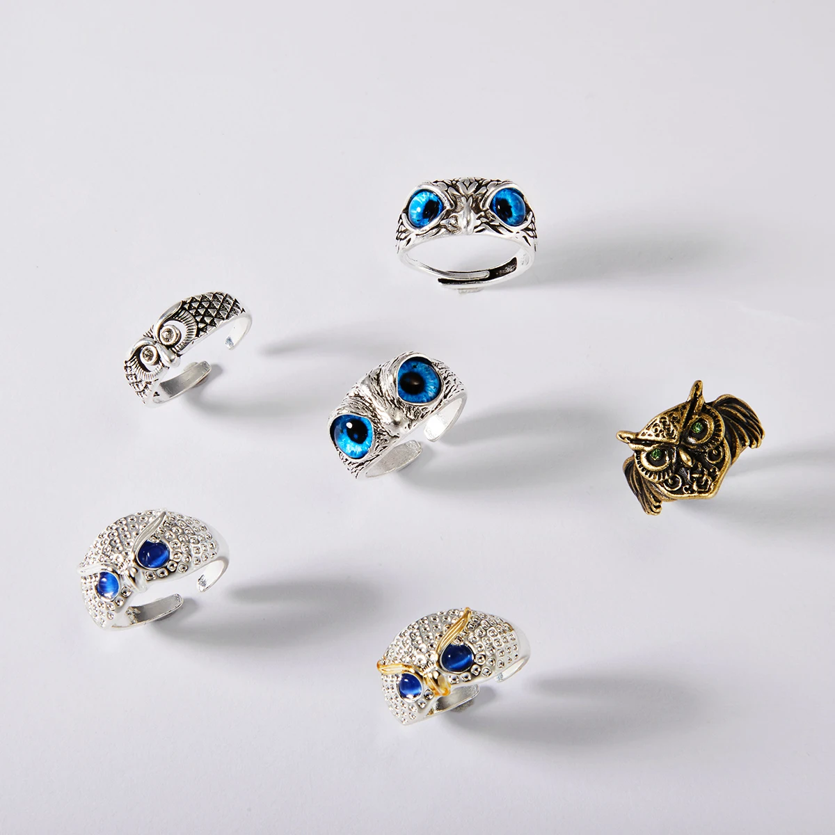 Кольцо Совы с животными и глазами для мужчин женщин регулируемое открытое
