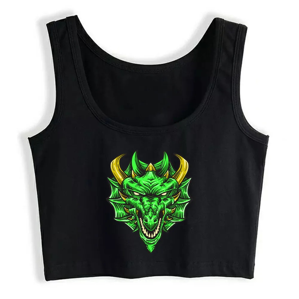 

Crop Top Women Chinese Green Dragon Face Harajuku Tank Top Women Comic Women Clothes