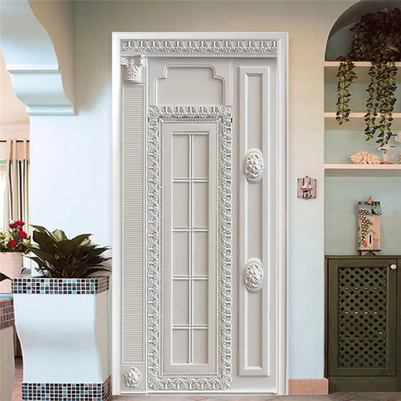 

European 3D Stereo Plaster Relief Door Sticker PVC Self-Adhesive Waterproof Art Photo Door Decal Living Room Bedroom Wall Poster