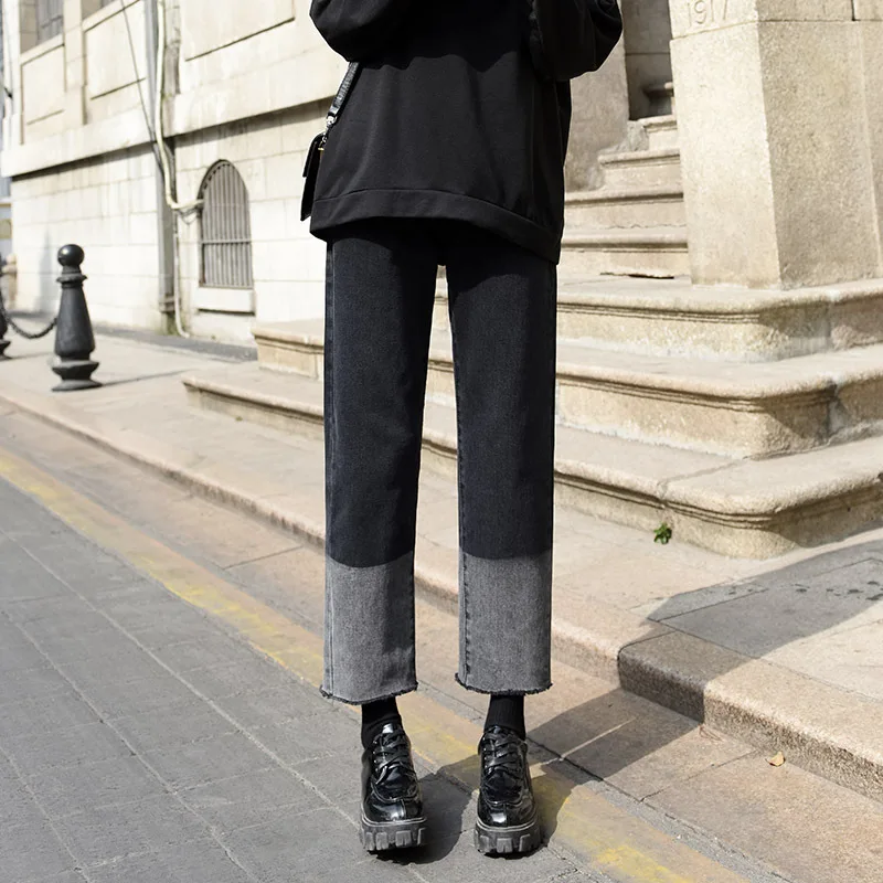 

2020 Autumn Winter Jeans Women All-match Korean Style Trousers Denim Vintage Gradient Black High Waist Chic Street Casual