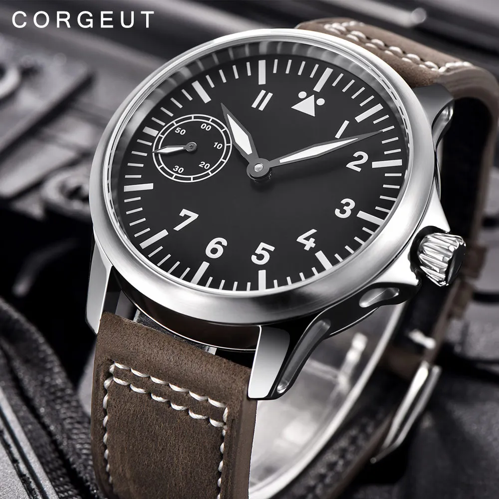 

Sapphire Corgeut Leather Male Watch Sterile Dial Luminous Clock 17 Jewels Seagull 6497 Hand Winding Mechanical Men Wristwatch