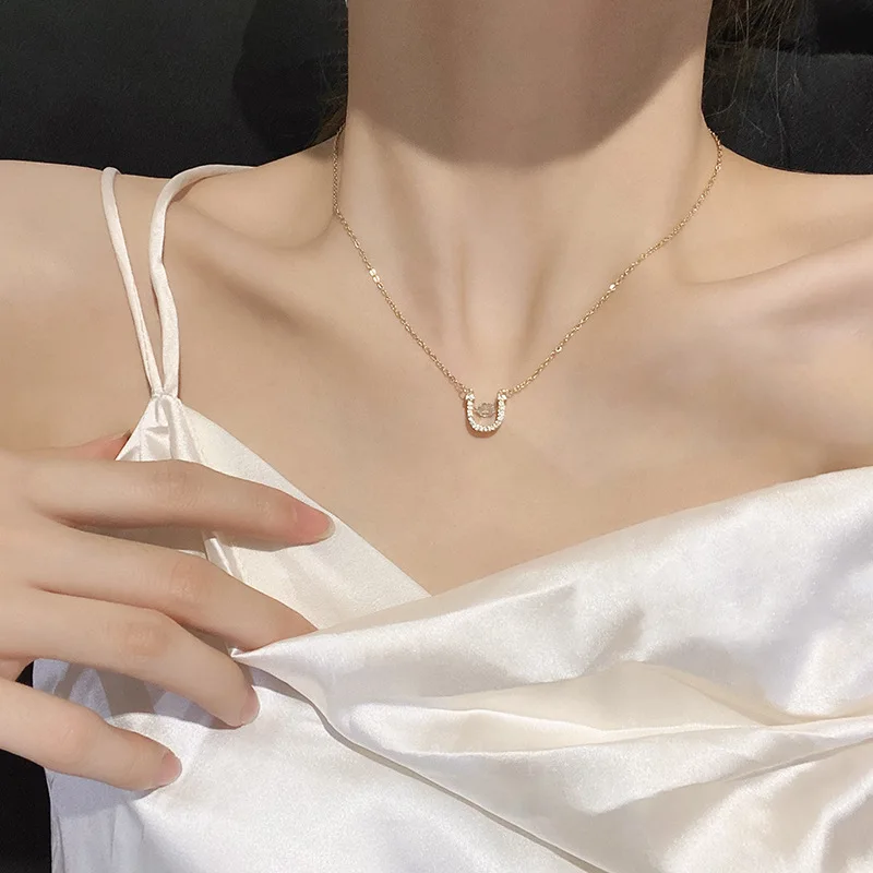 

Fashion Zircon Stainless Steel Necklace For Women Exquisite Gold Color Geometric Pendant Choker Necklace Chain Jewelry Gift