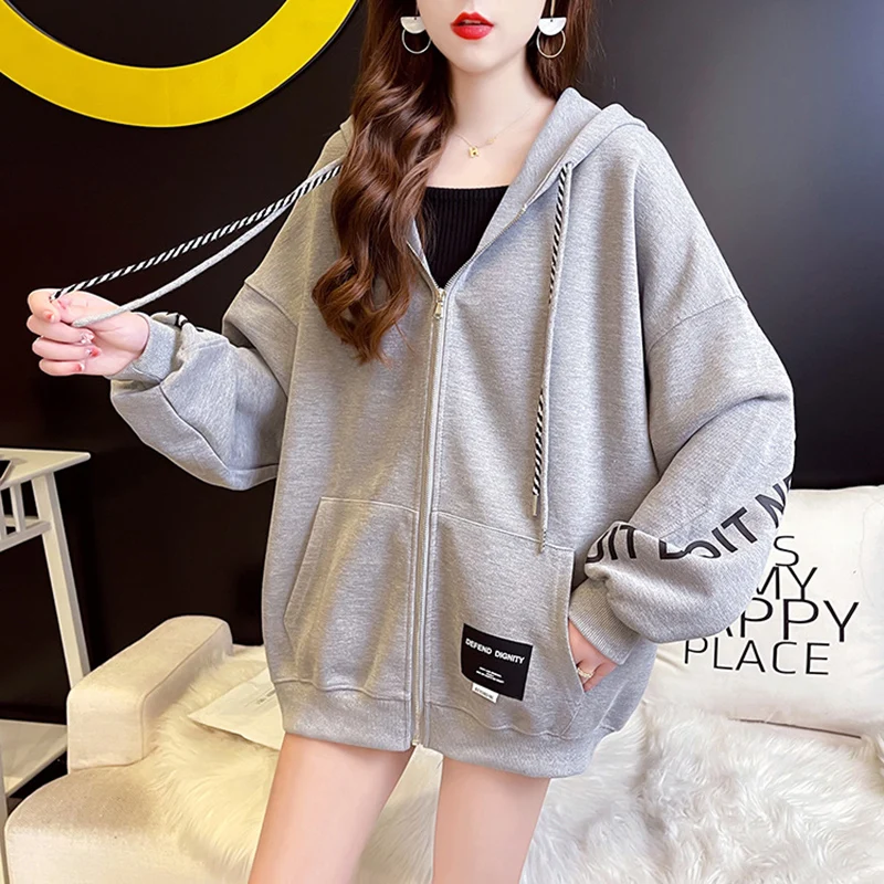 

Korean Fashion Women Hoodie 2021 Autumn New Zip Up Sweetshirts Loose Long Sleeve Top Soft Comfortable Kawaii Clothes Sudaderas