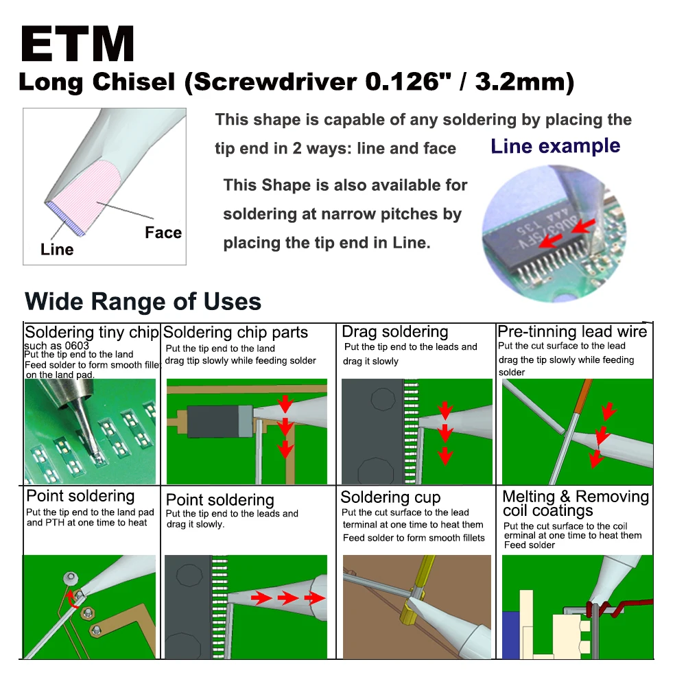 Наконечник для пайки ETM длинное долото 3 2 м подходит WELLER WES51 WES50 WESD51 WE1010NA W1010 WE1010EU